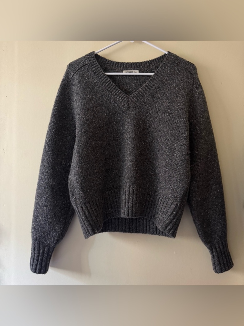 Buck Mason Seastack Wool Tweed V-Neck Sweater in Cobblestone 🩶 - Picture 5 of 8
